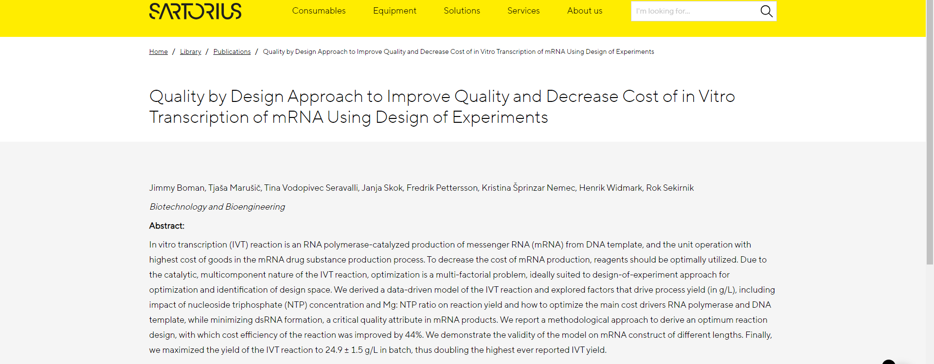 Sartorius improve quality and decrease cost of IVT mRNA